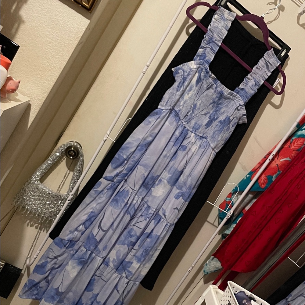liberty Blue Floral Smocked Tiered Maxi Dress